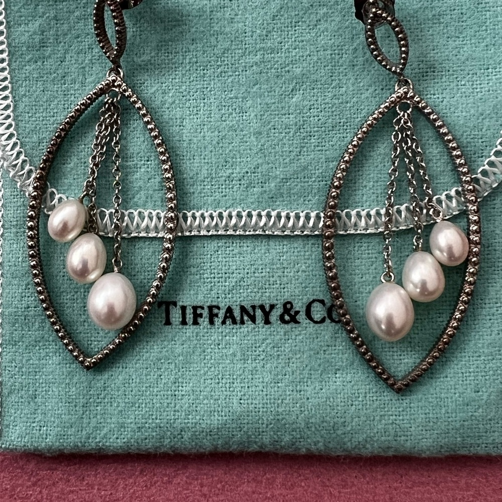 Iridesse by Tiffany & Co. Silver Marquise Pearl Earrings $850++